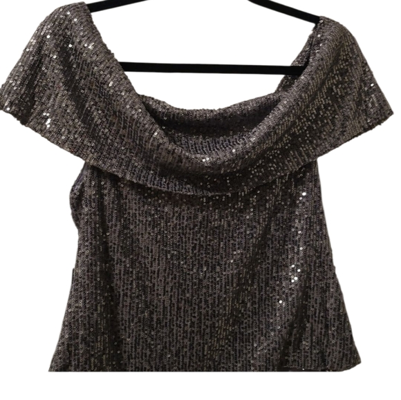 PREMIER AMOUR BRAND WOMEN'S GRAY SEQUIN PARTY TOP SIZE LARGE - Picture 1 of 14